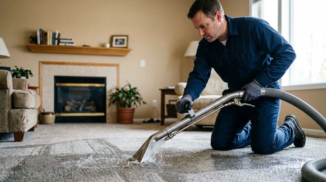 Water damage restoration technician working near Bancroft, WI